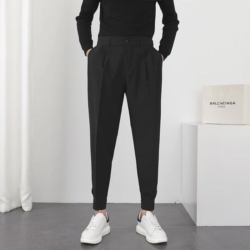 Solid Casual Men's Velcro Cuffs British Simple Trousers