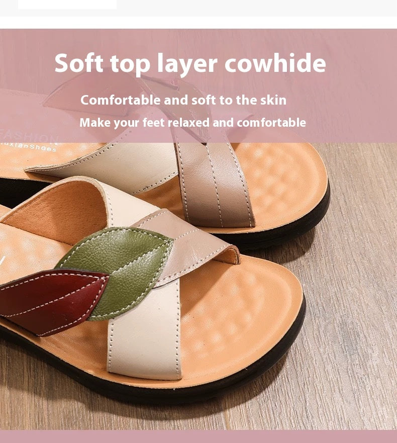 Women's Summer Wear Really Soft Leather Flat Bottom Comfortable Sandals