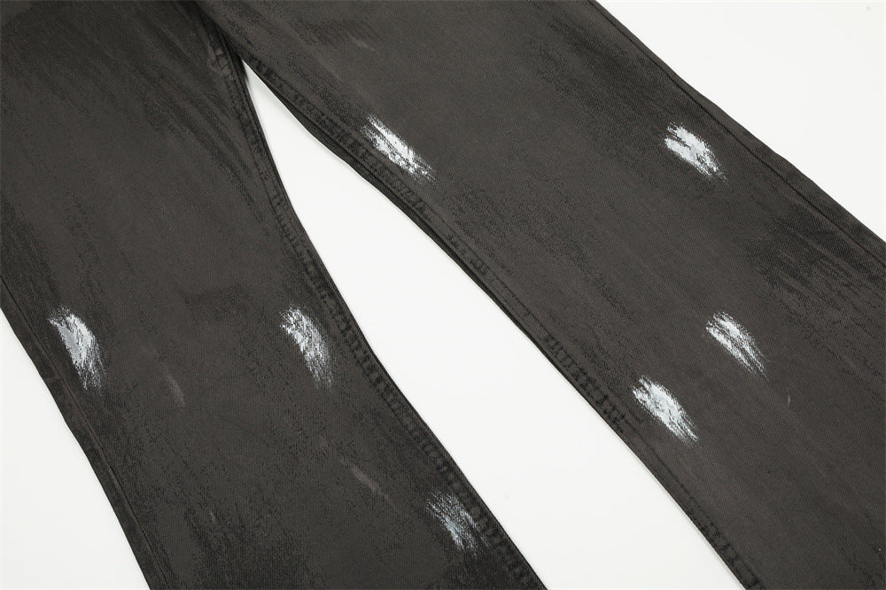 Punk Waste Soil Distressed Men Denim Straight-leg Trousers