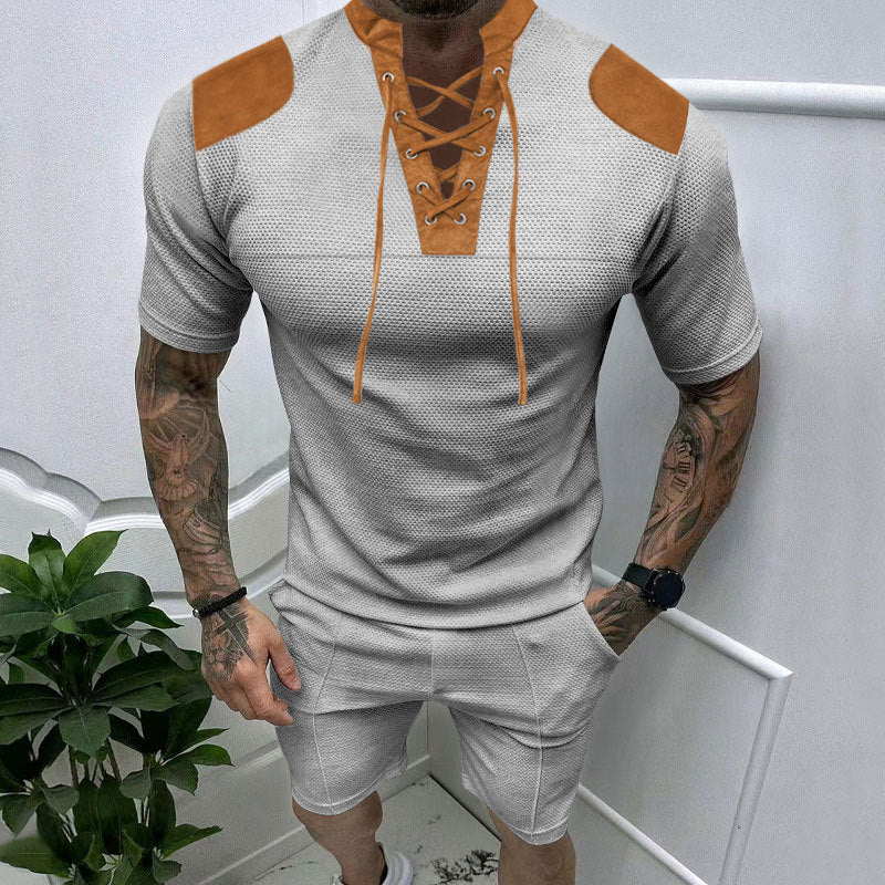 Men's Round Neck Lace-up Shorts Suit