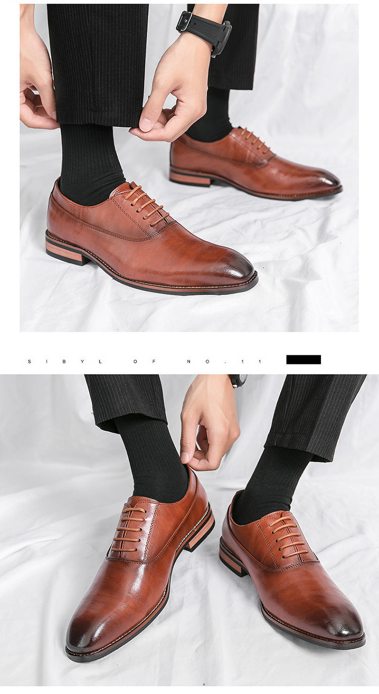 Men's Formal Leather Lace-up Rubber Sole Business Men's Shoes Gentleman