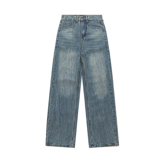 Washed And Worn Worn Denim Trousers Men's Pleated