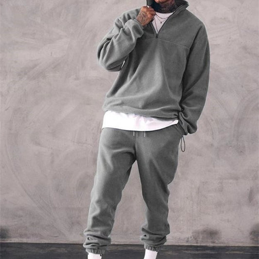 Casual Stand Collar Thickened Long-sleeved T-shirt Loose-fitting Fleece Pullover Men's Suit