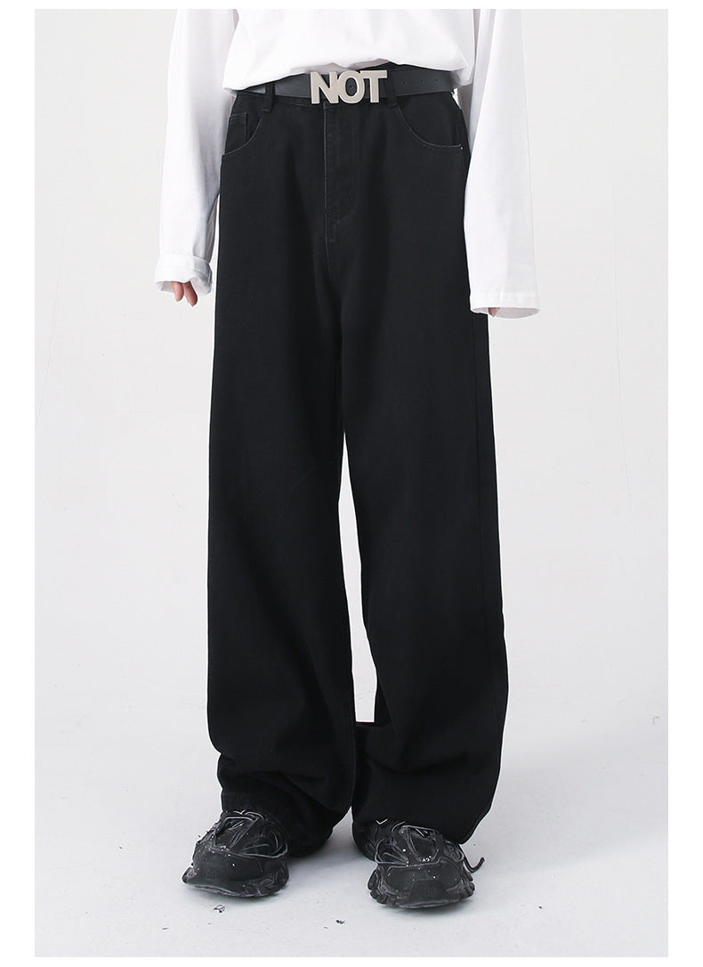 Loose Half Elastic Waist Straight Jeans