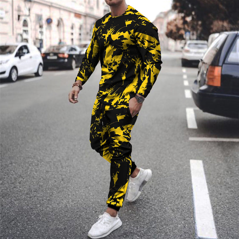 Funny New Long-sleeved Sports Two-piece Round Neck Casual Printed Men's Sweater