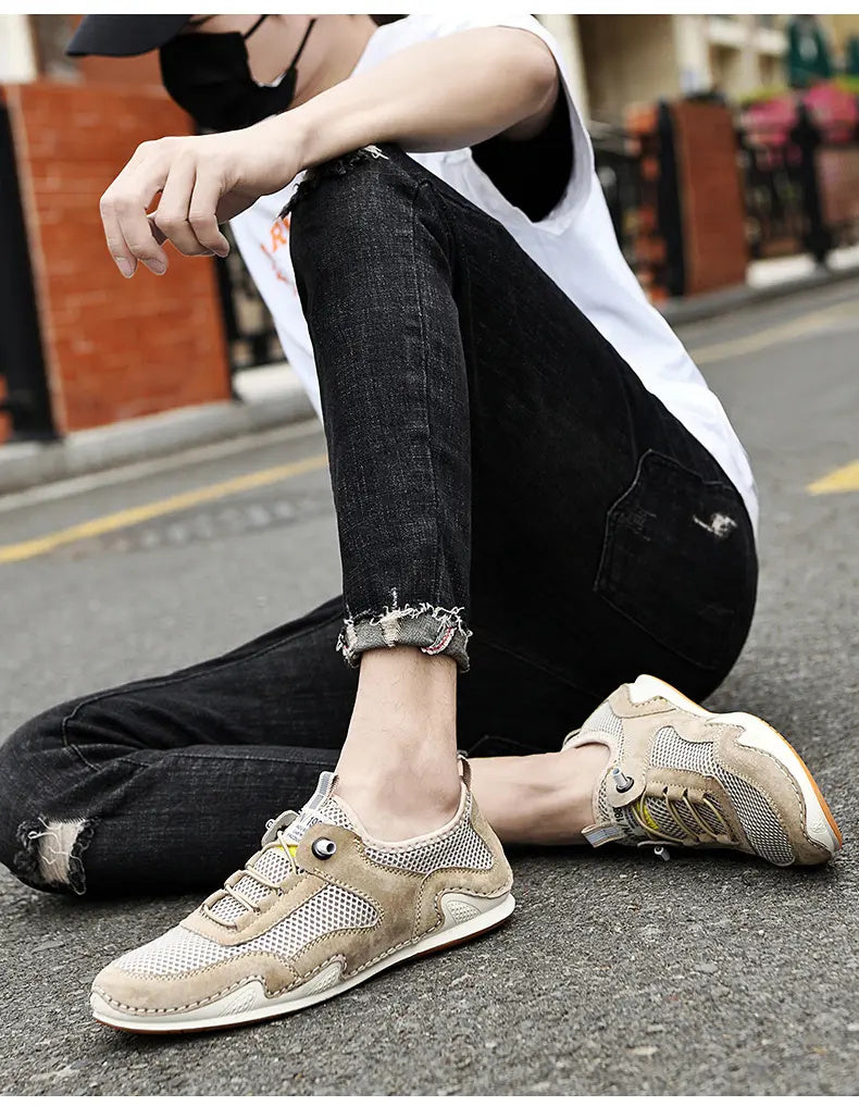Summer Breathable Real Pigskin Slip-on Casual Shoes