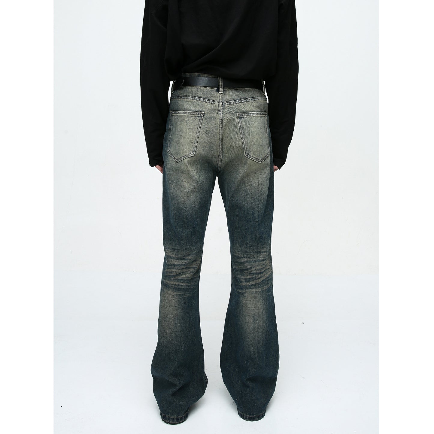 Autumn High Street Style Retro Washed Distressed Slightly Flared Jeans