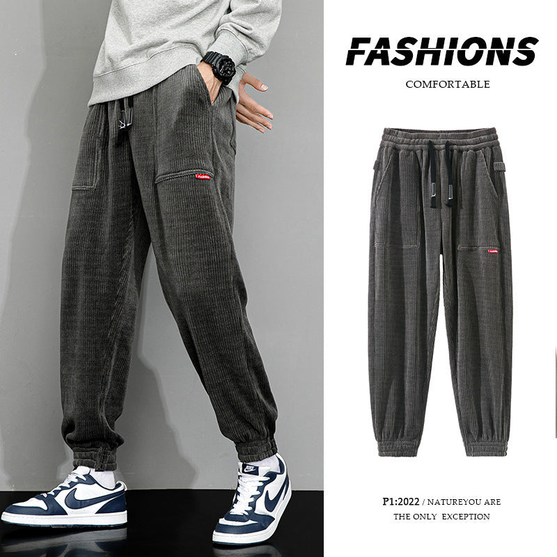 Men's Plus-sized Loose Wide Leg Corduroy Sports Casual Pants