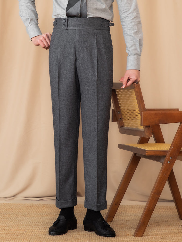 Men's Adjustable Buckle High Waist Straight Casual Suit Pants