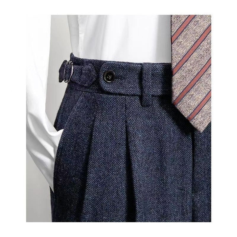 Men's Casual British Tweed Wool Suit Pants