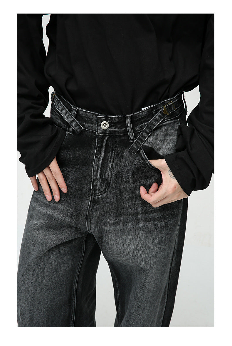 New American High Street Pu Handsome Mop Straight Loose Jeans