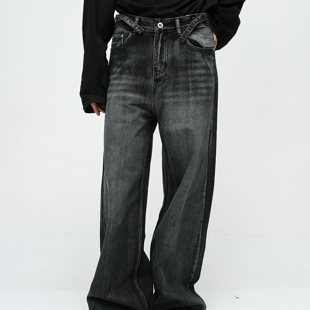New American High Street Pu Handsome Mop Straight Loose Jeans