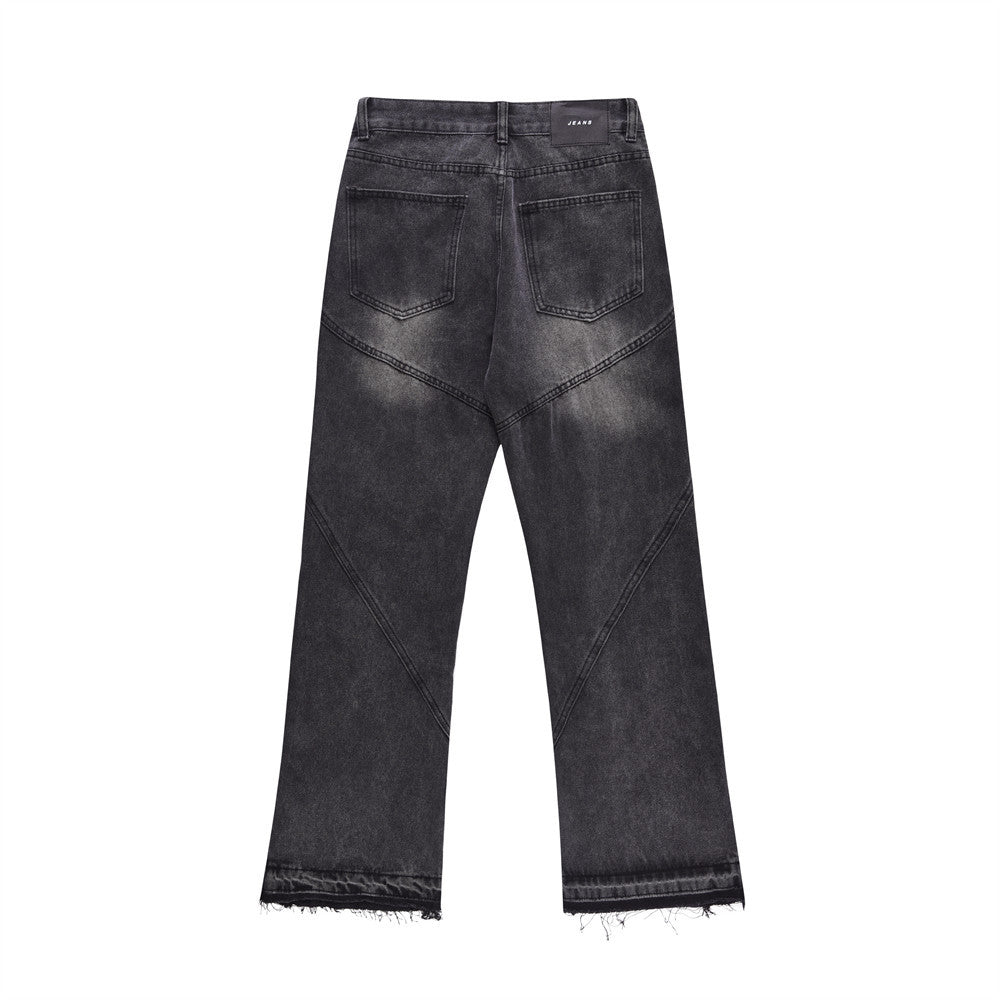 Worn Looking Washed-out Jeans Men's Loose Fashion Brand Punk Design Pressure Line Stitching Edging Straight-leg Wide-leg Pants