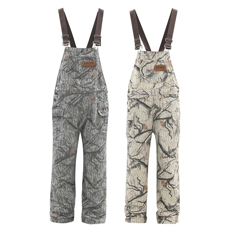 American Retro Branch Deciduous Camouflage Suspender Pants Men And Women