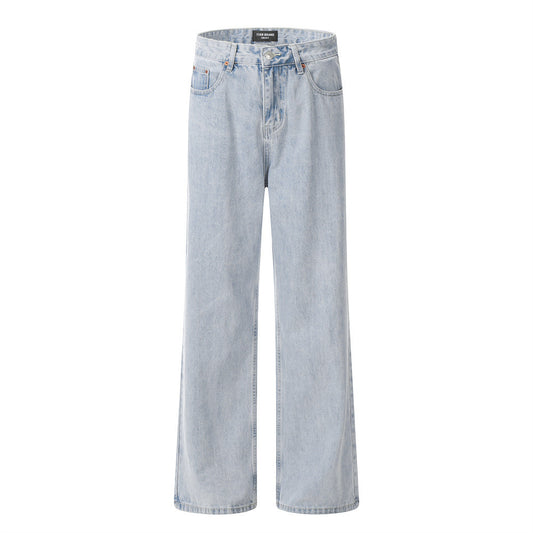 Wash Light Color Denim Straight-leg Pants Casual Loose Trousers