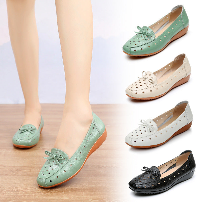 Women's Summer Hollow Out Leather Flat Shoes