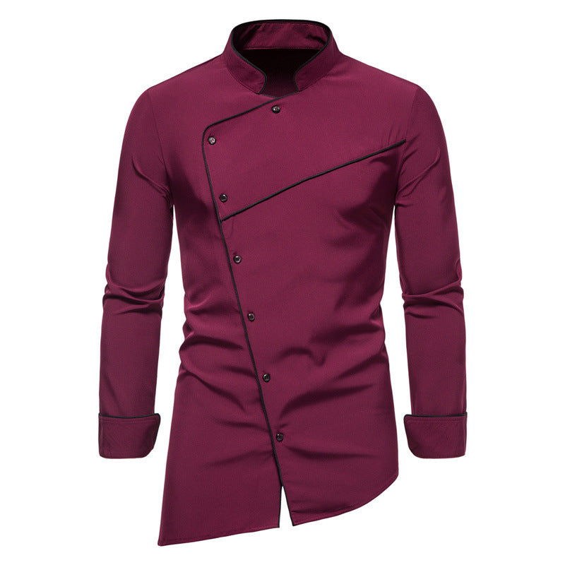 Fashion Stand Collar Multi-button Oblique Placket Dress Shirt