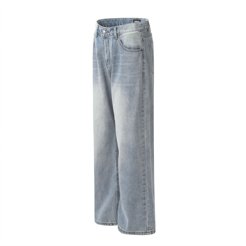 Distressed Wash Wide-leg Jeans Retro