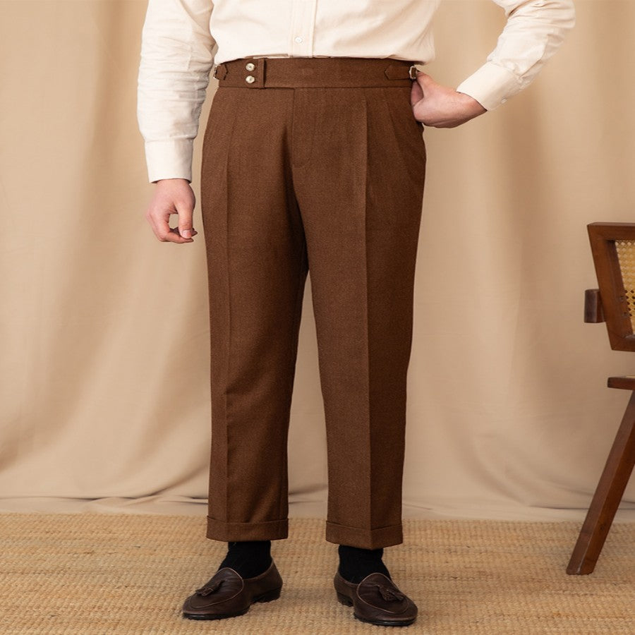 Men's Adjustable Buckle High Waist Straight Casual Suit Pants