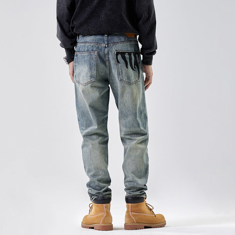 Blue Distressed Loose Straight Jeans