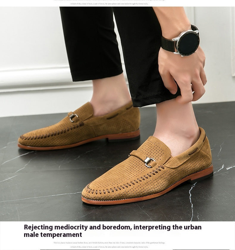 Punching Breathable Slip On Leather Shoes British