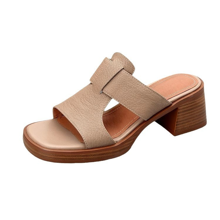 Women's Chunky Heel Summer Fashion Outdoor Soft Leather Waterproof Sandals