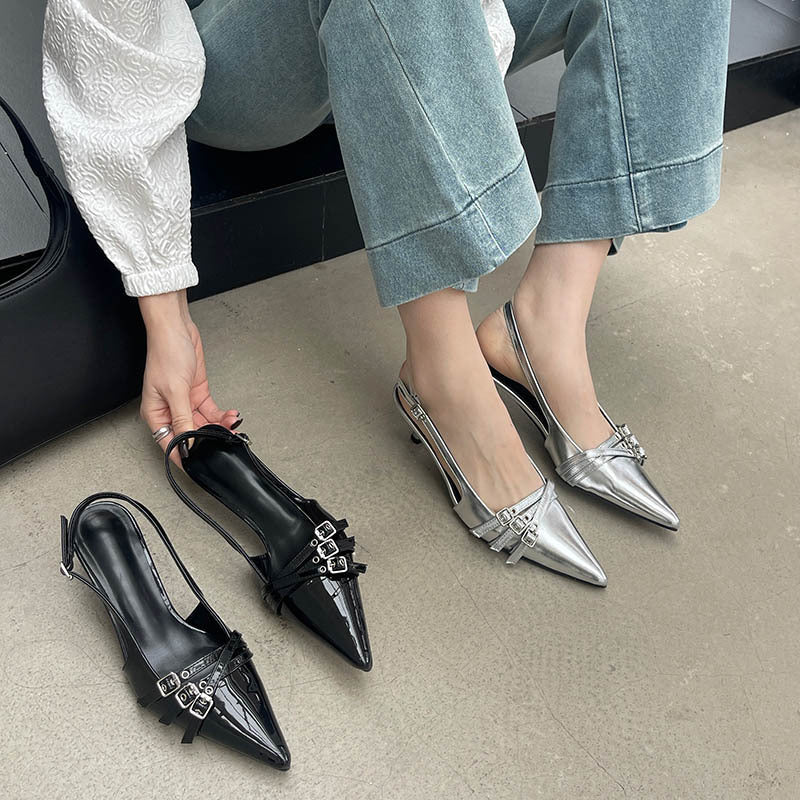 Ankle-strap High Heel Spring New Stylish Women's Shoes Pointed Belt Buckle Thin