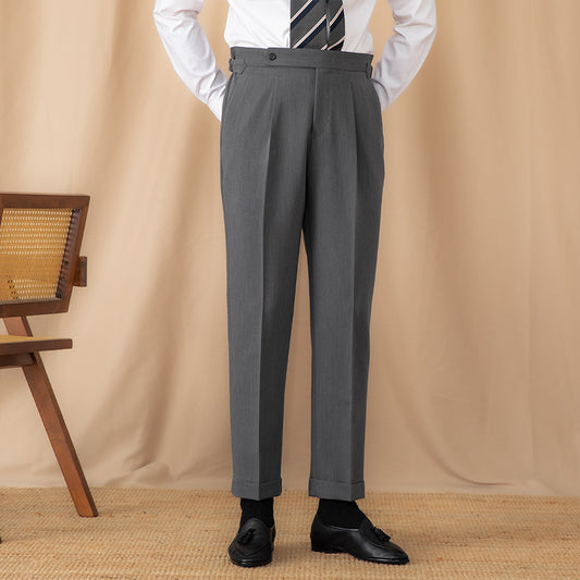 Advanced Design Men's High Waist Pure Color Straight Suit Pants