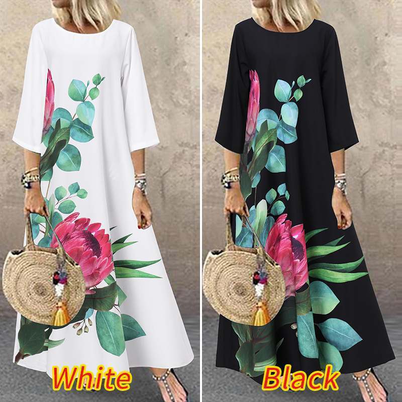 Half Sleeve Crew Neck Casual New Print Large Long Style Jumpsuit