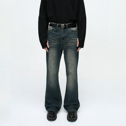 Autumn High Street Style Retro Washed Distressed Slightly Flared Jeans