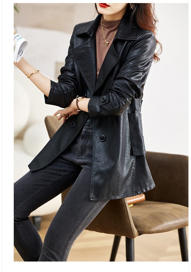 Women's Mid-length Leather Coat Spring And Autumn