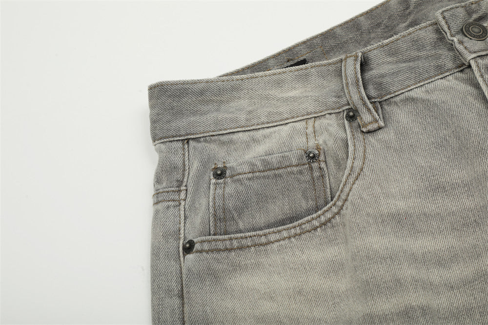 Punk Vintage Wash Denim Straight Wide Leg Pants Men