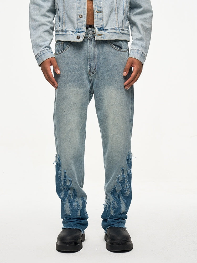 Flame Patch Flared Jeans For Men