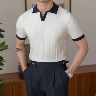 Summer Breathable Italian Color Matching Men's Polo Shirt