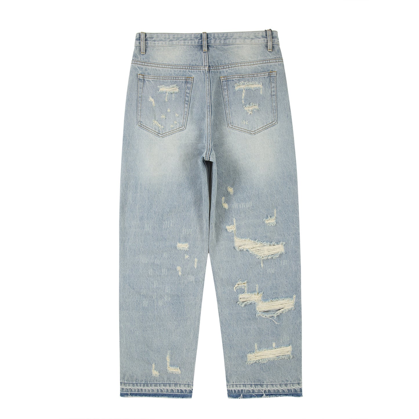 High Street Men's Washed Loose Whiskered Ripped Jeans