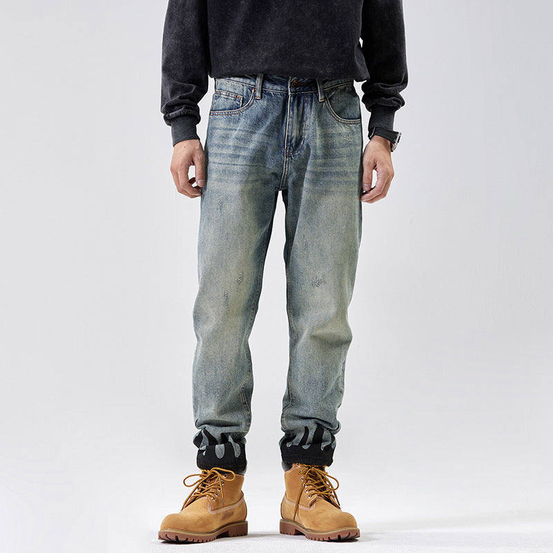 Blue Distressed Loose Straight Jeans