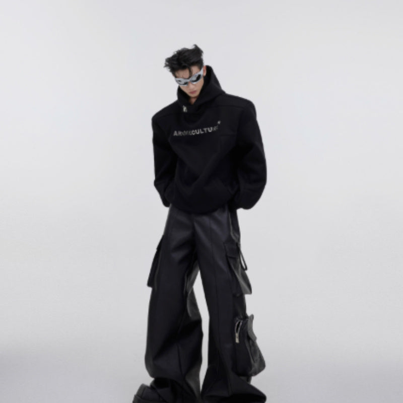 CulturE Niche Heavy Shoulder Pads Metal Three-dimensional Printing Loose Men's Hooded Sweater