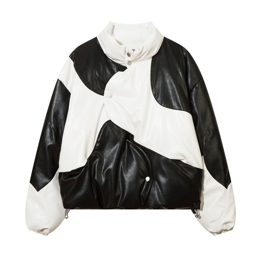 Stand-up Collar Cotton-padded Coat Winter Irregular Stitching Contrast Color