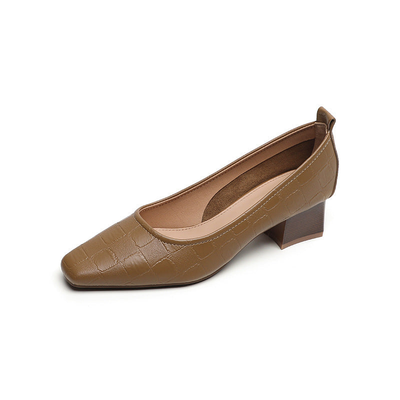 Spring And Autumn High Heels Square Toe Chunky Heel