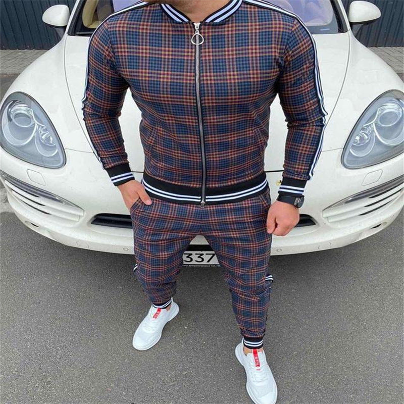 Men's Striped Plaid Zip Jacket Coat