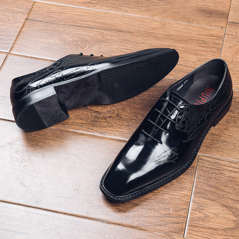 Laser Carved Business British Calf Head Work Leather Shoes