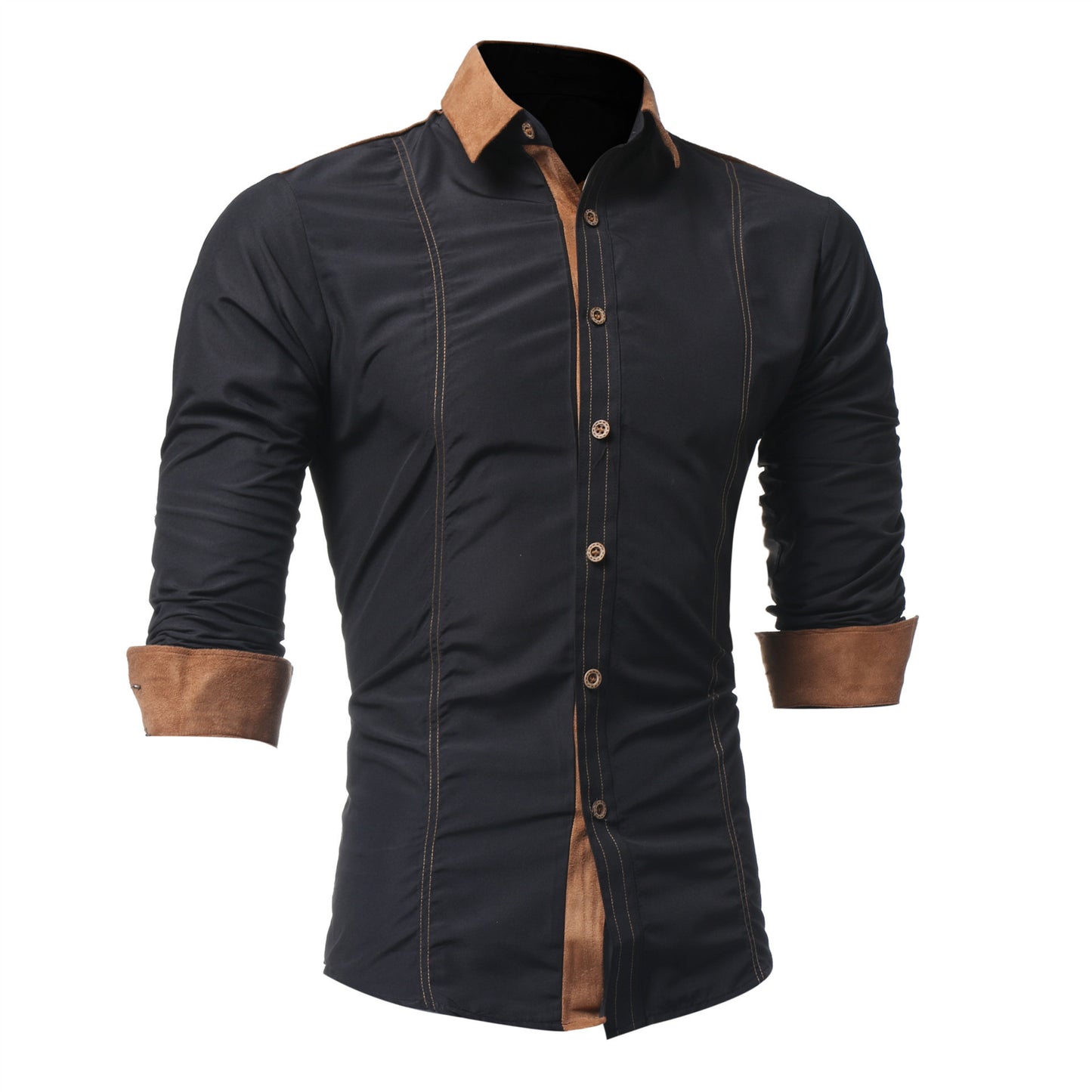 European And American Men's Long-sleeved Shirts Featuring Deerskin Collar Shirts