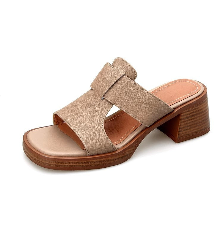 Women's Chunky Heel Summer Fashion Outdoor Soft Leather Waterproof Sandals