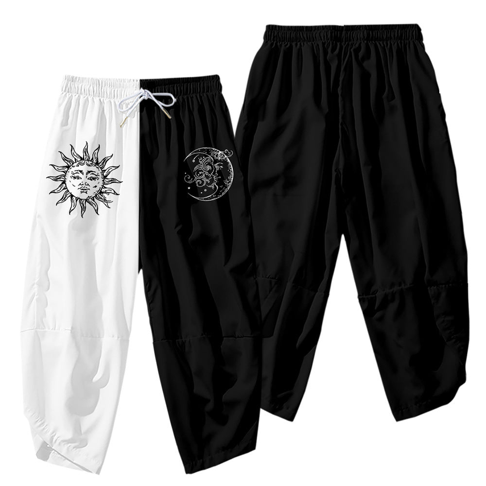Men's Casual Pants Sun Moon 3D Creative Digital Printing Casual Cropped Pants