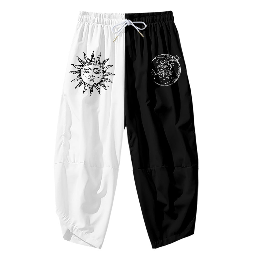 Men's Casual Pants Sun Moon 3D Creative Digital Printing Casual Cropped Pants