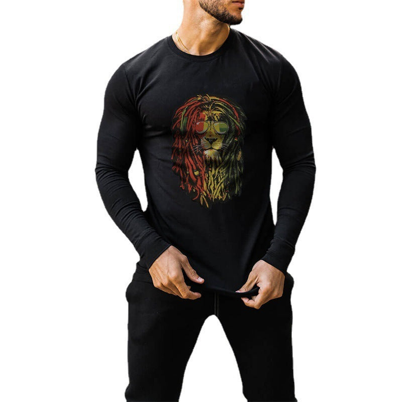 Solid Color Men's Top Crew Neck Slim Print