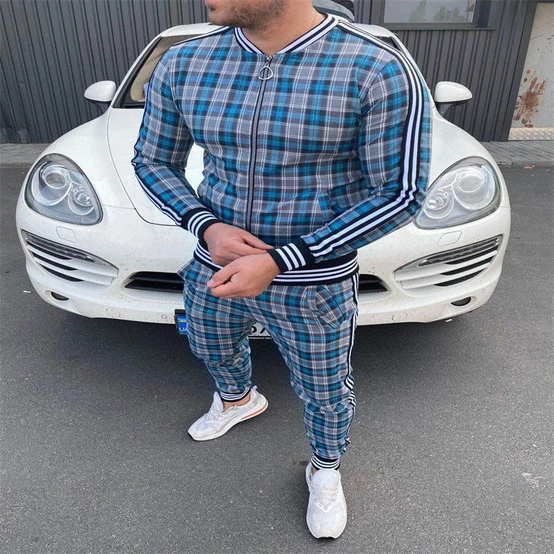 Men's Striped Plaid Zip Jacket Coat