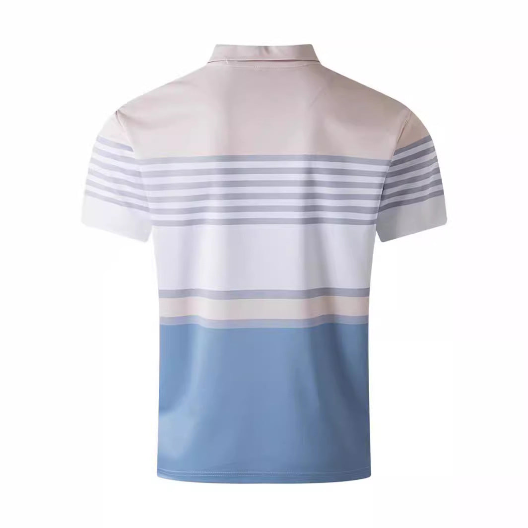 Lapel Button Striped Colorblock All-matching T-shirt