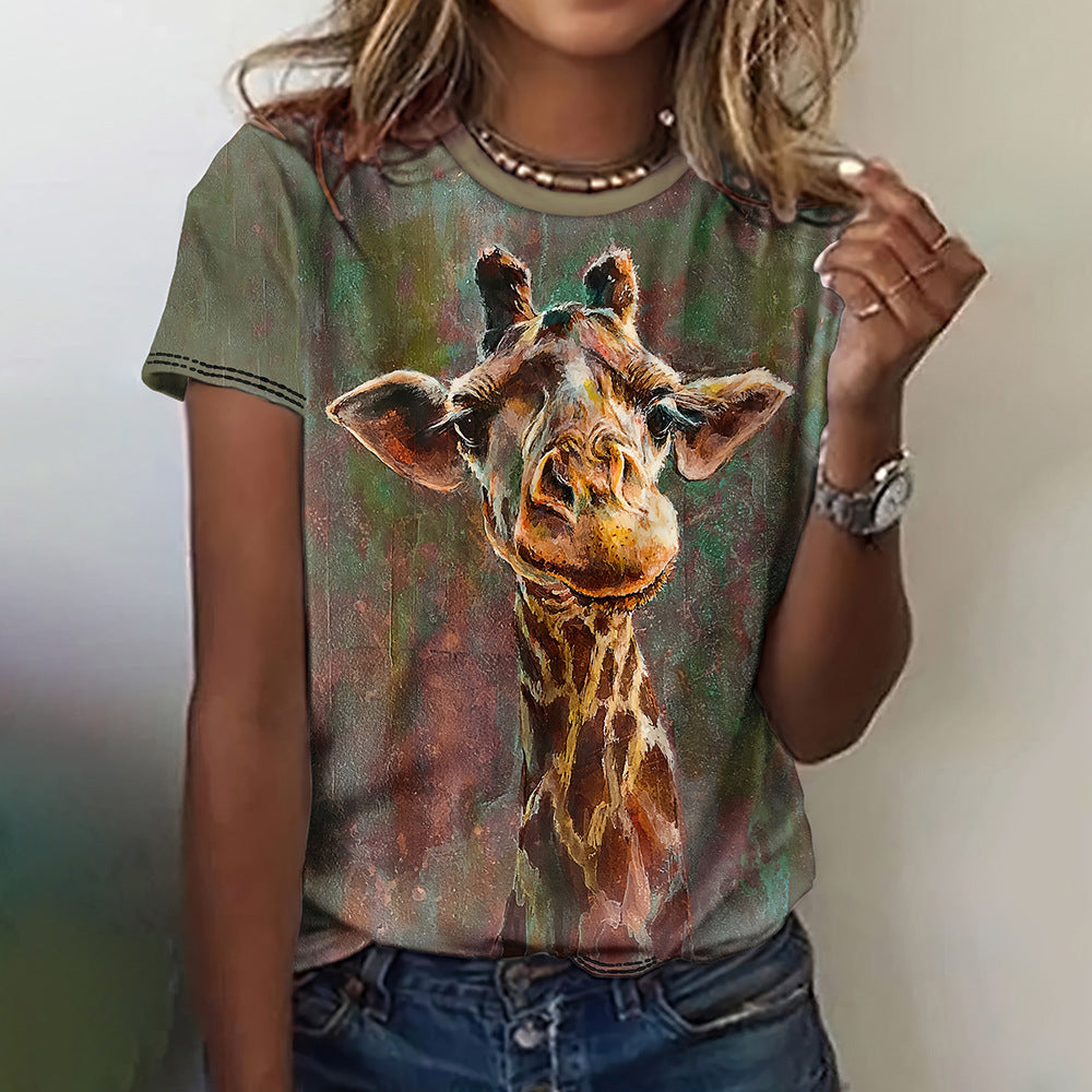 Fun Animal Pattern Women's T-shirt Casual Short Sleeve