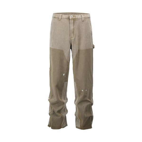 High Street Washed Stitching Baggy Straight Trousers Jeans